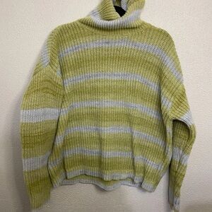 99 Jane Street Women’s Stripped Turtleneck Sweater Size L Yellow Gray RibbedKnit